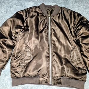 Vintage Men's Dark Brown Bomber 2XL Jacket Minor Repairs To Each Sides of Waist